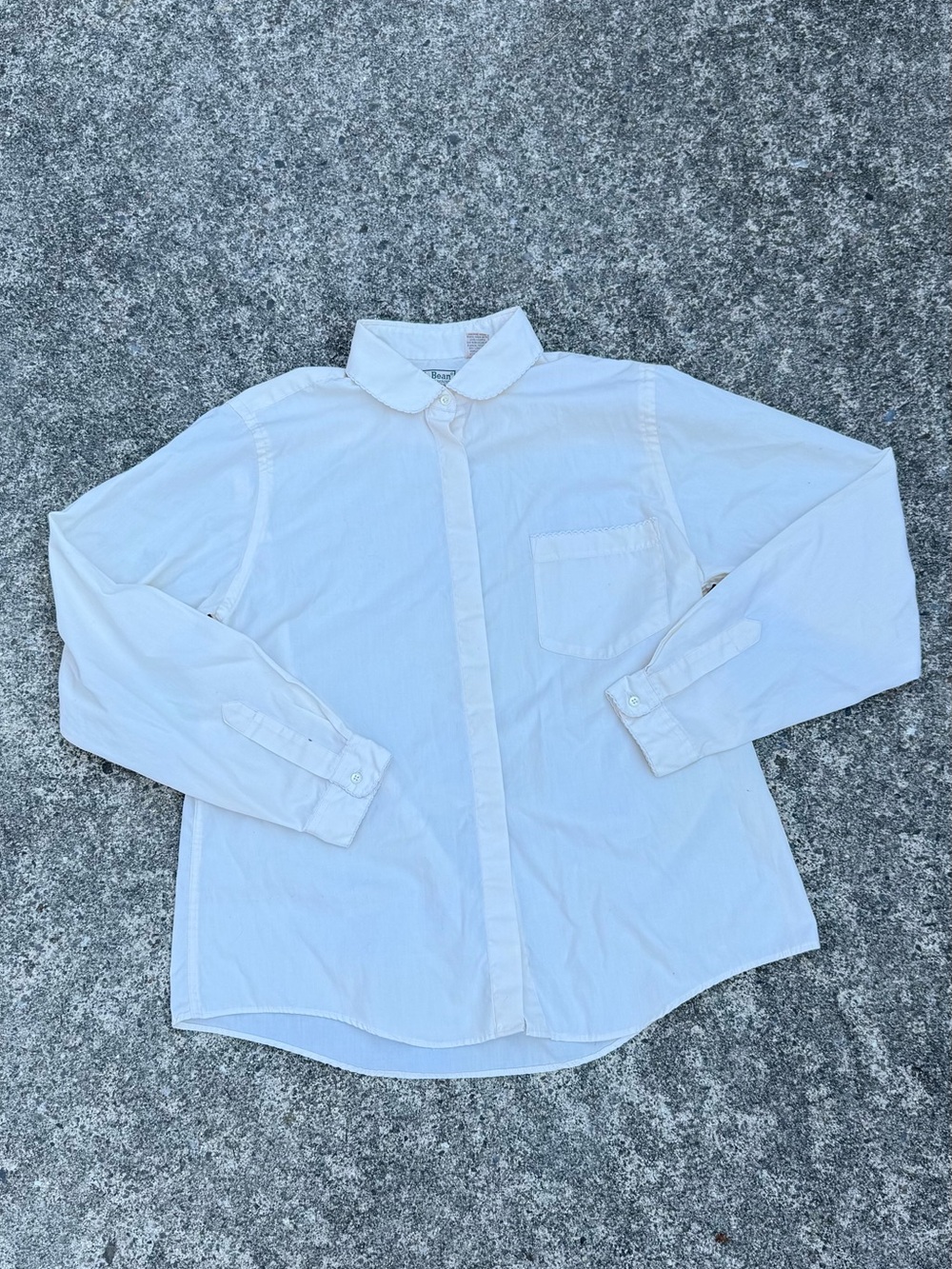 Vintage L.L. Bean Crochet Collar Shirt Cream Butter Yellow Size 14 S/M